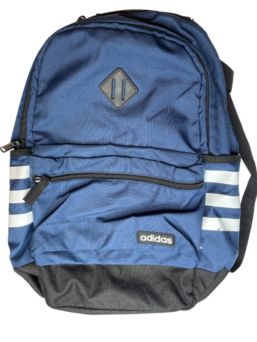 Adidas Blue & Black Striped Backpack With Front Pocket & Padded Straps